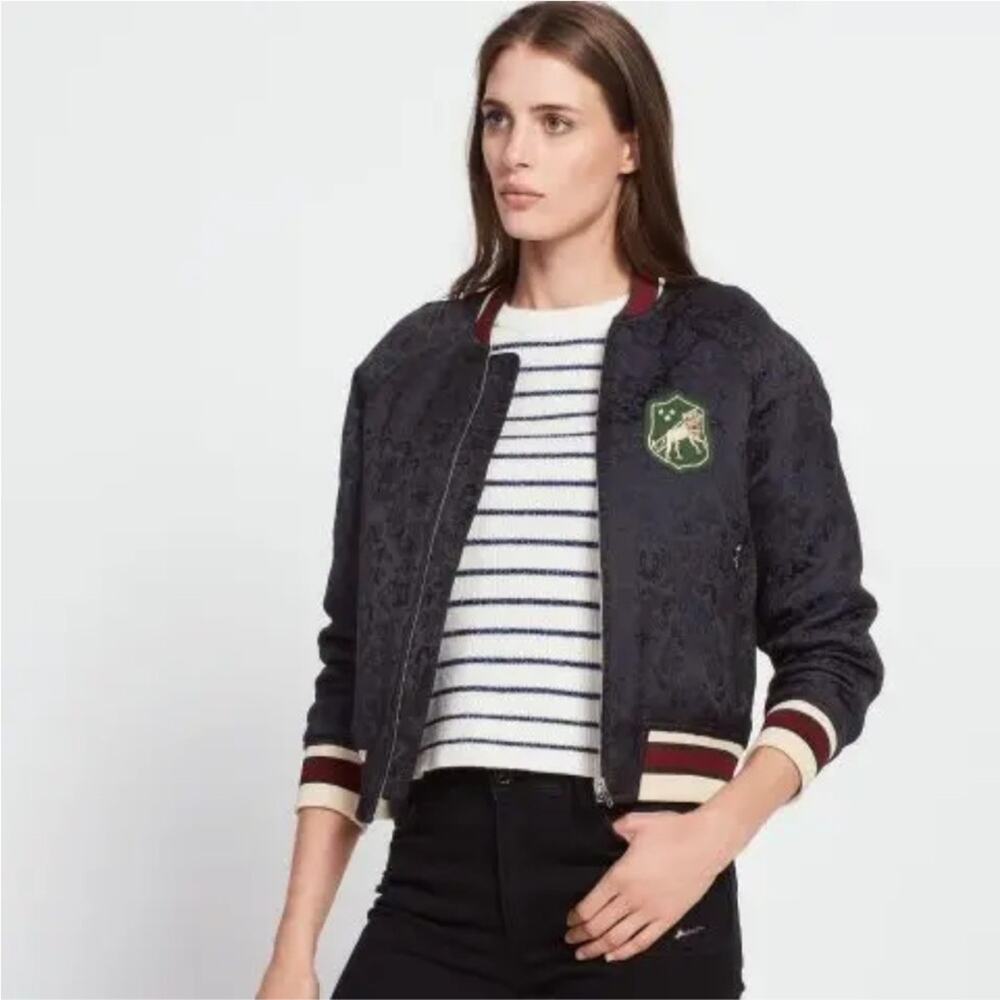 Sandro Paris - Women's Navy Brocade Bomber Jacket